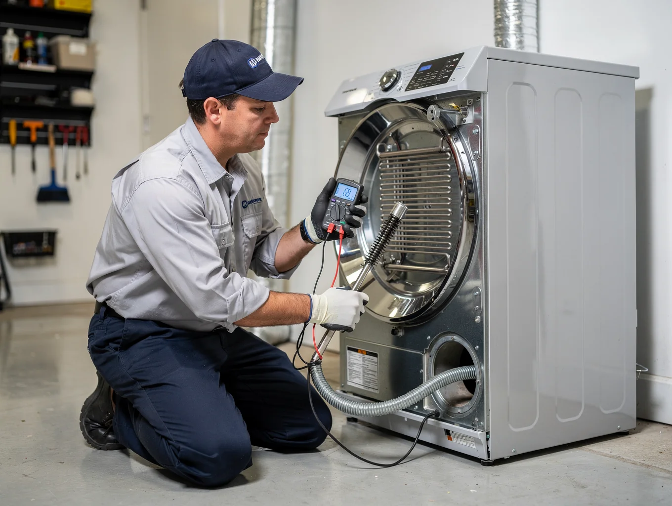 Gas and electric dryer heating element and sensor inspection