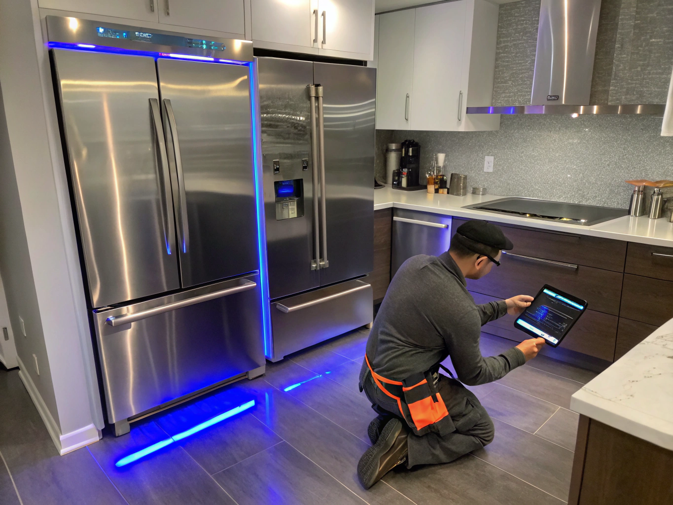 High-end modern kitchen featuring a professional gas and electric range appliance