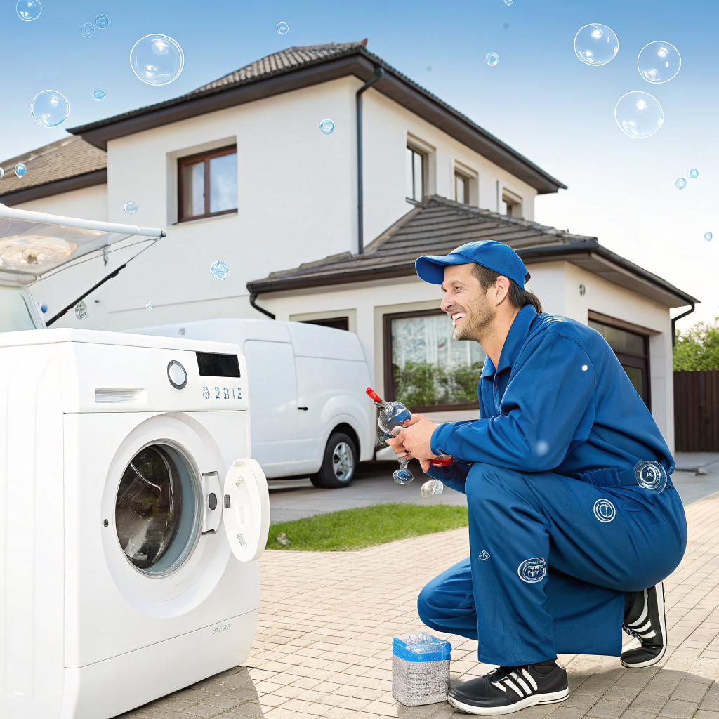 Technician inspecting a front-load washing machine drum and drain pump